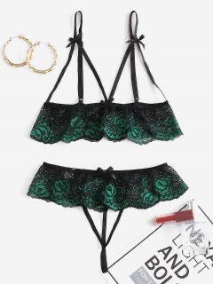 BLACK AND GREEN METALLIC LINGERIE SET