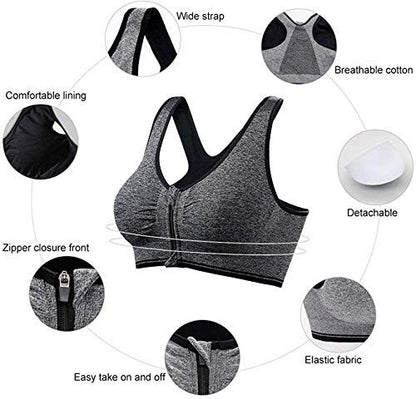 ZIP PADDED WIRE FREE SPORTS BRA