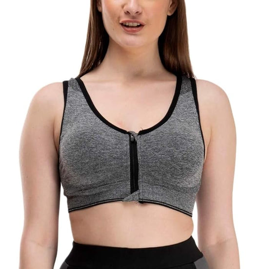 ZIP PADDED WIRE FREE SPORTS BRA