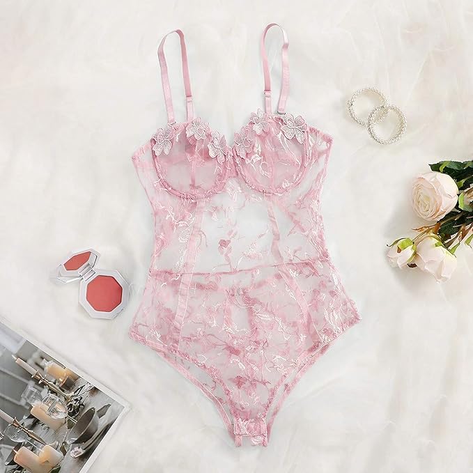 PINK FLORAL EMBROIDERY BODYSUIT