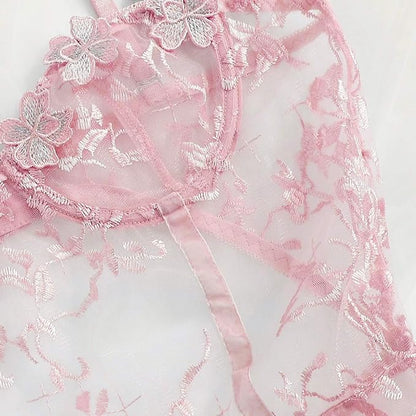 PINK FLORAL EMBROIDERY BODYSUIT