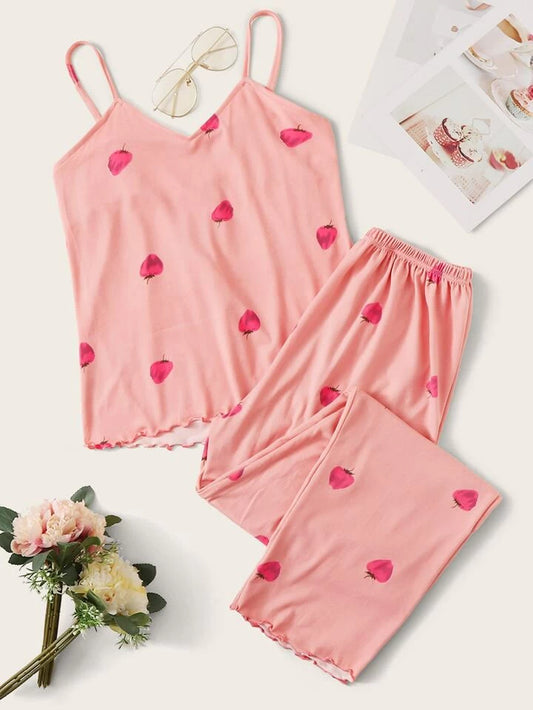 STRAWBERRY PRINT PAJAMA NIGHT SUIT