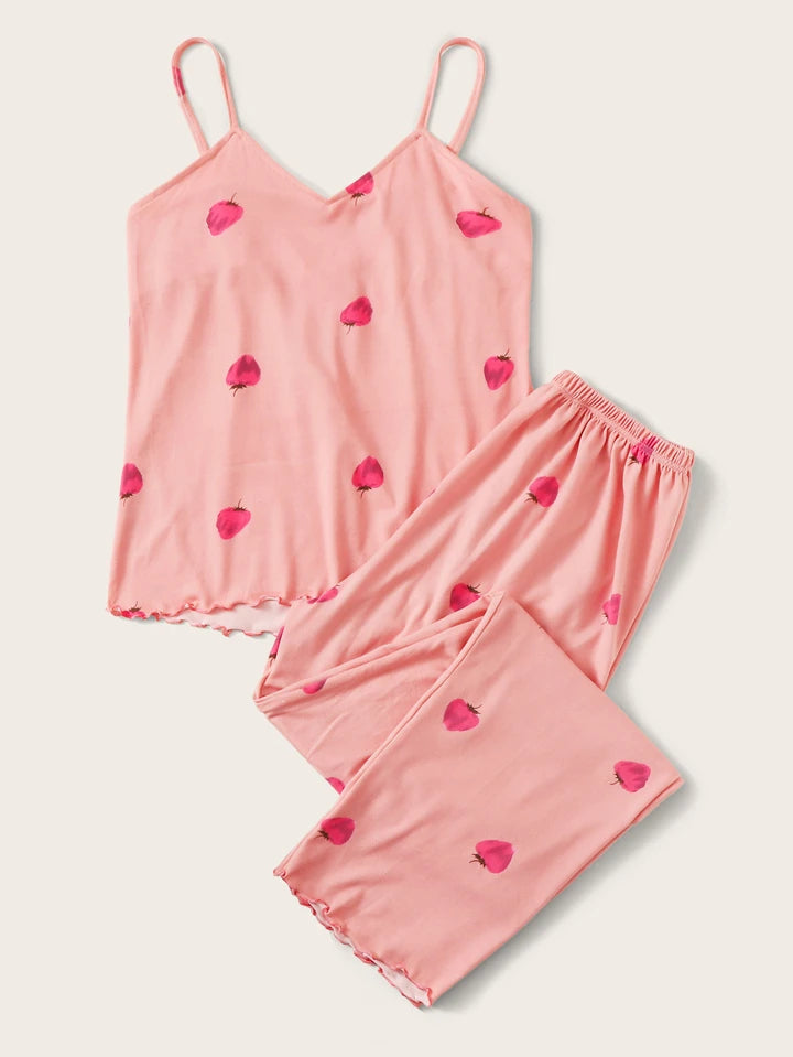 STRAWBERRY PRINT PAJAMA NIGHT SUIT