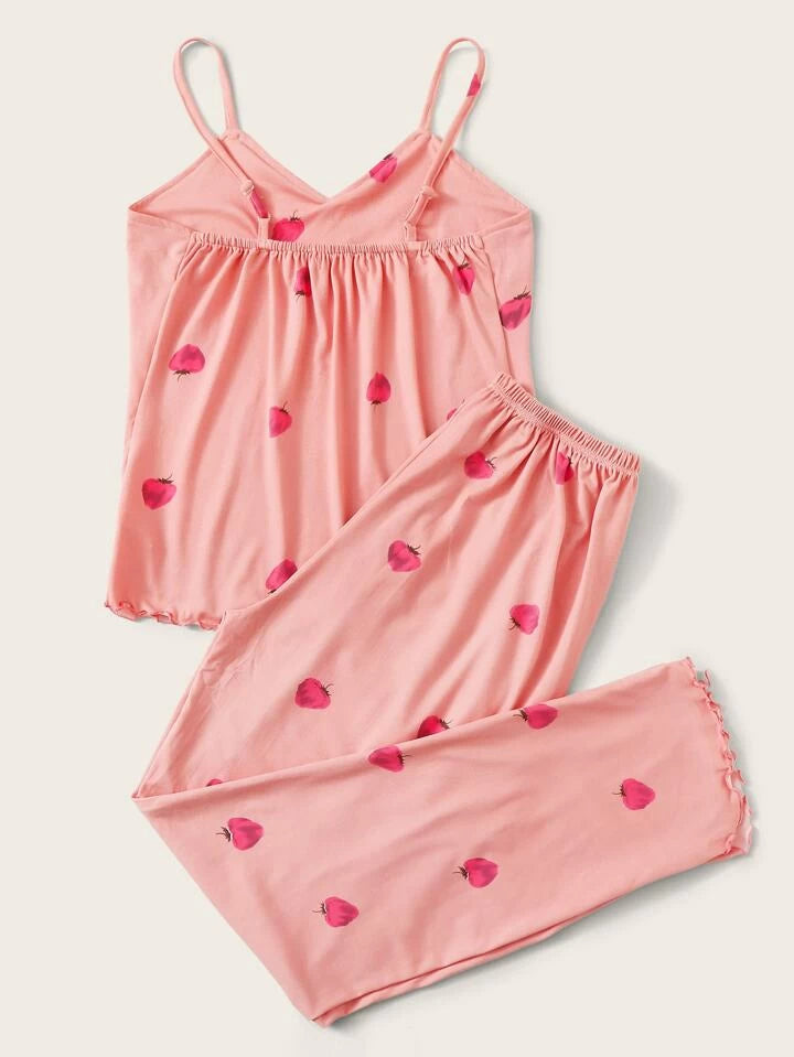 STRAWBERRY PRINT PAJAMA NIGHT SUIT