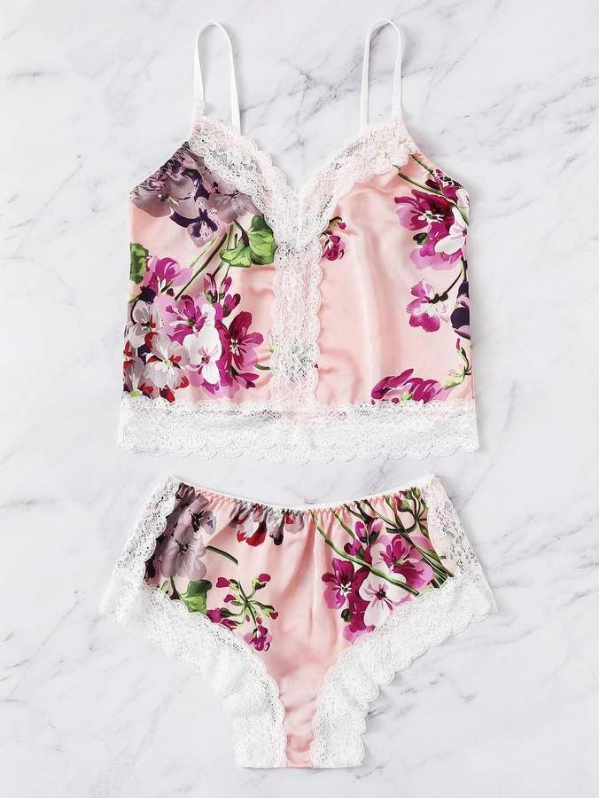 FLORAL LACED PRINTED SHORTS NIGHT SUIT