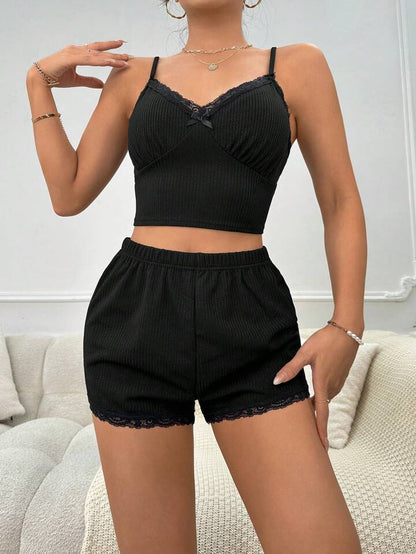 BLACK LACED CAMI SHORTS NIGHT SUIT