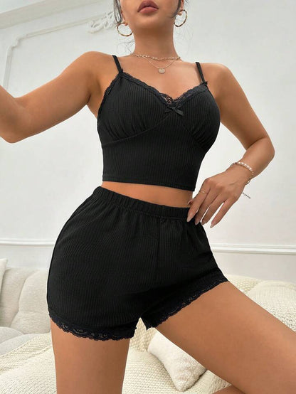 BLACK LACED CAMI SHORTS NIGHT SUIT