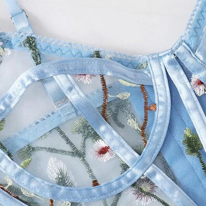 LIGHT BLUE SHEER EMBROIDERY SET