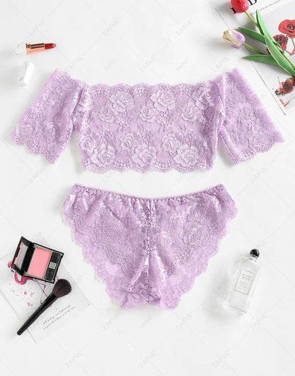 OFF SHOULDER LILAC LINGERIE SET