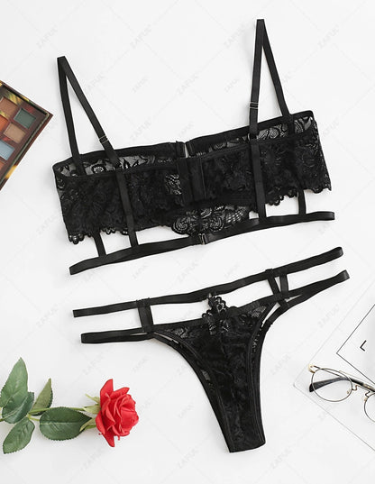 STRAPY LACE UNDERWIRED LINGERIE SET