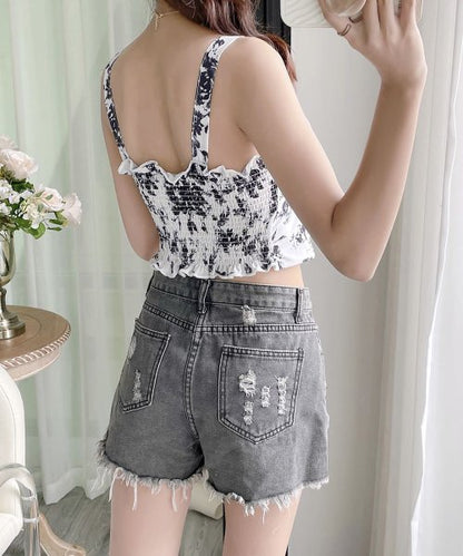 TIE-FRONT PRINTED BUSTIER TOP WITH PAD