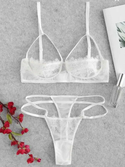 CUT OUT SHEER WHITE LINGERIE SET