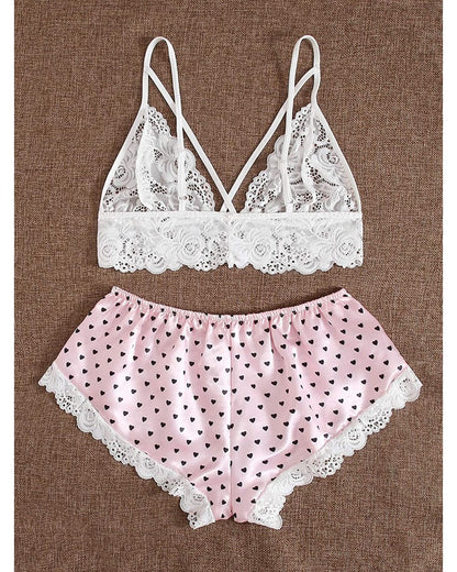 PINK PRINTED HEART SHORTS NIGHT SUIT